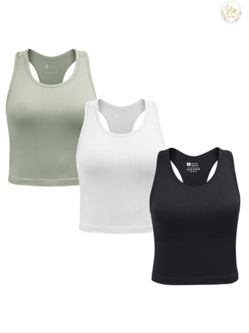 Seamless Racerback Crop Tank Top with Built in Bra Women's Yoga Athletic Shirt